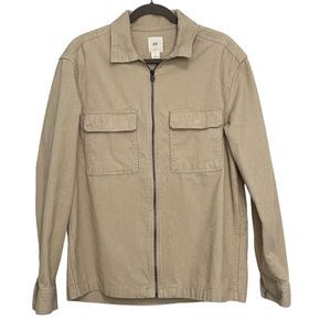 H & M Shirt Jacket Men's Beige Corduroy  Zip up 2 Front Pocket Size M, Easy care